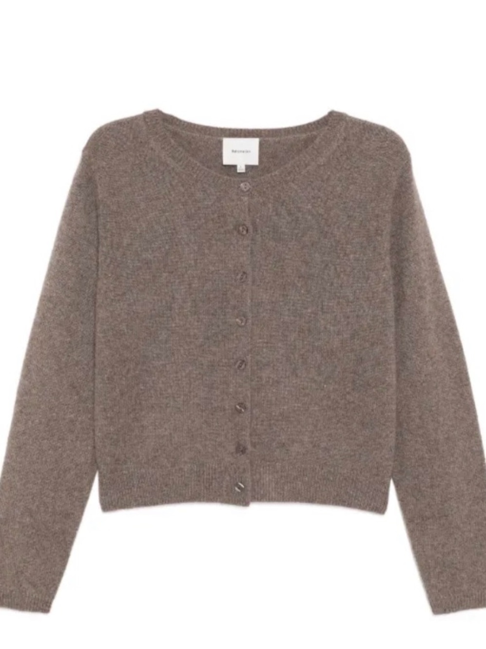 Reformation Taupe Brown Button-Front Crewneck Cardigan